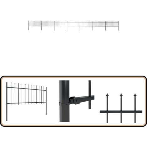Clôture de jardin avec dessus en lance Acier 11,9 x 0,8 m Noir - Clôture De Jardin - Clôture En Acier - Clôture Decorative - Clôture Noire - Clôture Résistante