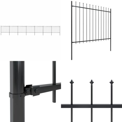 Clôture de jardin avec dessus en lance Acier 11,9 x 1,5 m Noir - Clôture De Jardin - Clôture En Acier - Clôture Décorative - Clôture Noire - Clôture Résistante - Home & Living