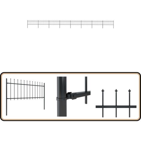 Clôture de jardin avec dessus en lance Acier 13,6 x 0,8 m Noir - Clôture De Jardin - Clôture En Acier - Clôture Decorative - Clôture Noire - Clôture Sécurisé