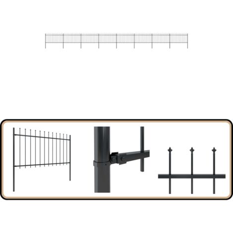 Clôture de jardin avec dessus en lance Acier 13,6 x 1 m Noir - Clôture De Jardin - Clôture En Acier - Clôture Decorative - Clôture Noire - Clôture Sécurisé
