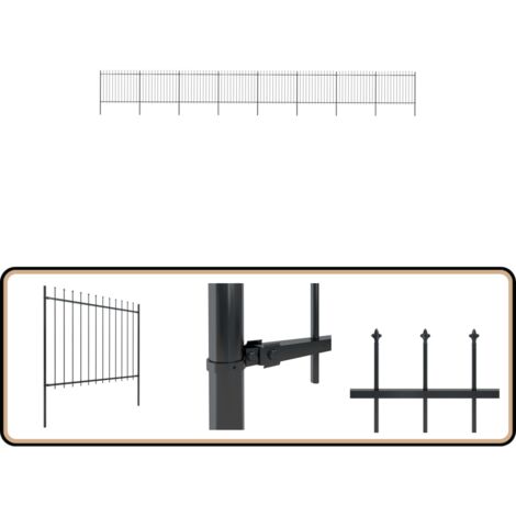 Clôture de jardin avec dessus en lance Acier 13,6 x 1,5 m Noir - Clôture De Jardin - Clôture En Acier - Clôture Decorative - Clôture Noire - Clôture Résistante