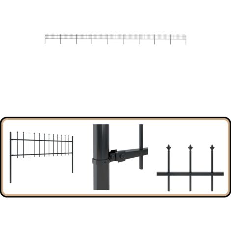 Clôture de jardin avec dessus en lance Acier 15,3 x 0,6 m Noir - Clôture De Jardin - Clôture En Acier - Clôture Decorative - Clôture  Sécurisée - Clôture Résistante