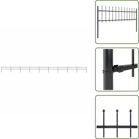 Clôture de jardin avec dessus en lance Acier 15,3 x 0,6 m Noir - Clôture De Jardin - Clôture En Acier - Clôture Decorative - Clôture  Sécurisée - Clôture Résistante