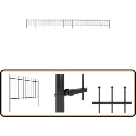 Clôture de jardin avec dessus en lance Acier 15,3 x 1,2 m Noir - Clôture De Jardin - Clôture En Acier - Clôture Decorative - Clôture Noire - Clôture Sécurisé