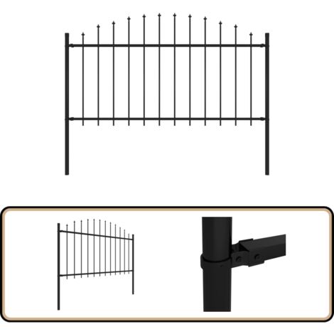 Clôture de jardin avec dessus en lance Acier 1,7 m Noir - Clôture De Jardin - Clôture En Acier - Clôture Avec Picots - Clôture De Sécurité - Clôture Design