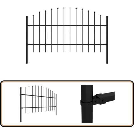 Clôture de jardin avec dessus en lance Acier 1,7 m Noir - Clôture De Jardin - Clôture En Acier - Clôture Avec Picots - Clôture De Sécurité - Clôture Design