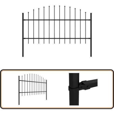Clôture de jardin avec dessus en lance Acier 1,7 m Noir - Clôture De Jardin - Clôture En Acier - Clôture Avec Picots - Clôture Design - Clôture Moderne