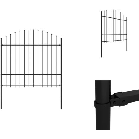 Clôture de jardin avec dessus en lance Acier 1,7 m Noir - Clôture De Jardin - Clôture En Acier - Clôture Avec Picots - Clôture Design - Clôture Moderne