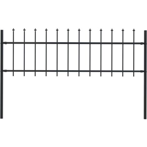 Clôture de jardin avec dessus en lance Acier 1,7 x 0,6 m Noir CFW59523