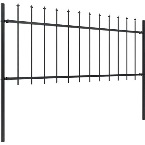 Clôture de jardin avec dessus en lance Acier 1,7 x 0,8 m Noir CFW50819