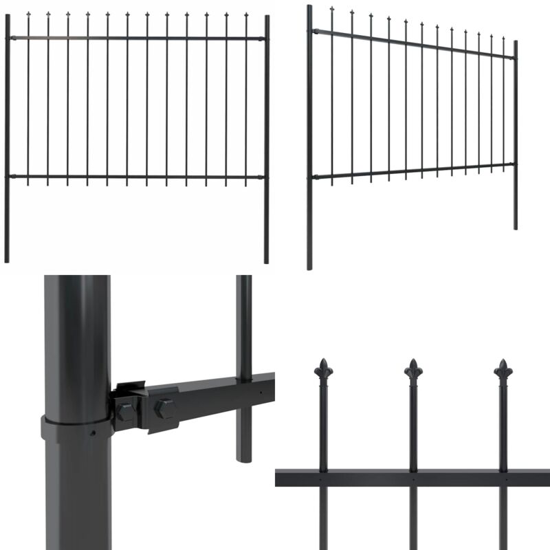 Clôture de jardin avec dessus en lance Acier 1,8 m Noir - Clôture De Jardin - Clôture Métallique - Clôture En Acier - Clôture Décorative - Clôture