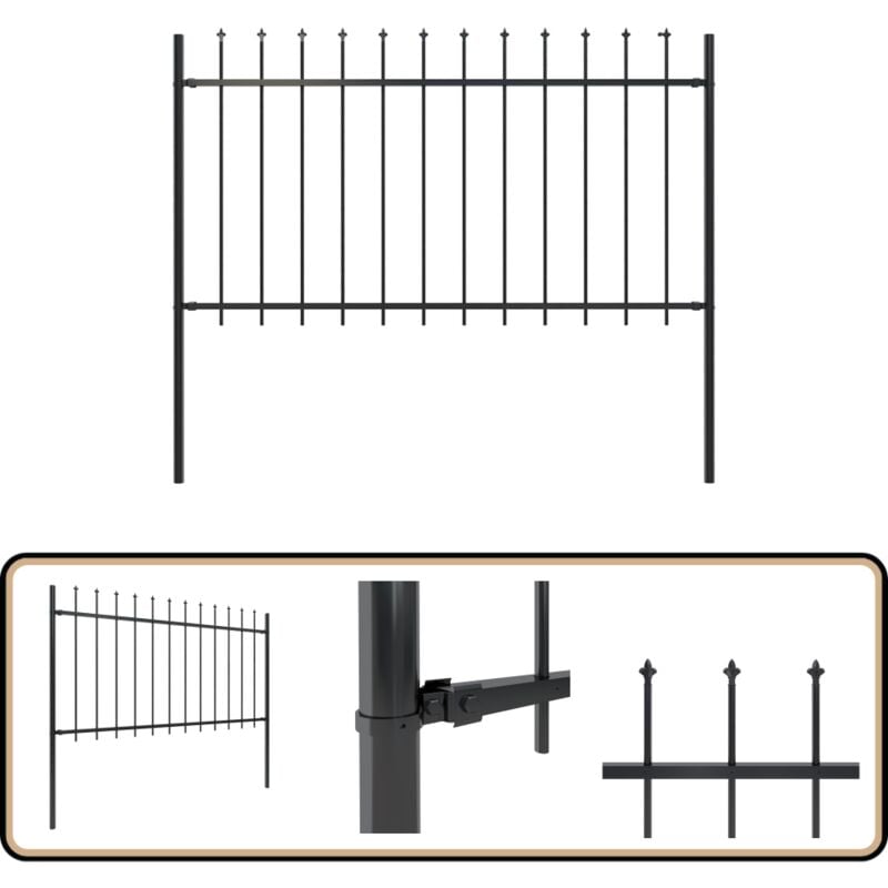 Vidaxl - Clôture de jardin avec dessus en lance Acier 1,8 m Noir - Clôture De Jardin - Clôture Métallique - Clôture En Acier - Clôture Noire