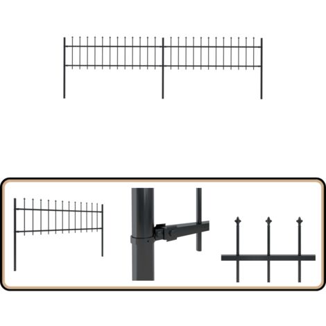 Clôture de jardin avec dessus en lance Acier 3,4 x 0,6 m Noir - Clôture De Jardin - Clôture En Acier - Clôture Decorative - Clôture Noire - Clôture Sécurisé