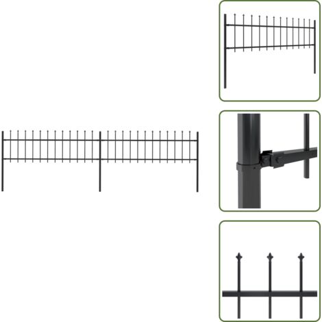 Clôture de jardin avec dessus en lance Acier 3,4 x 0,6 m Noir - Clôture De Jardin - Clôture En Acier - Clôture Decorative - Clôture Noire - Clôture Sécurisé