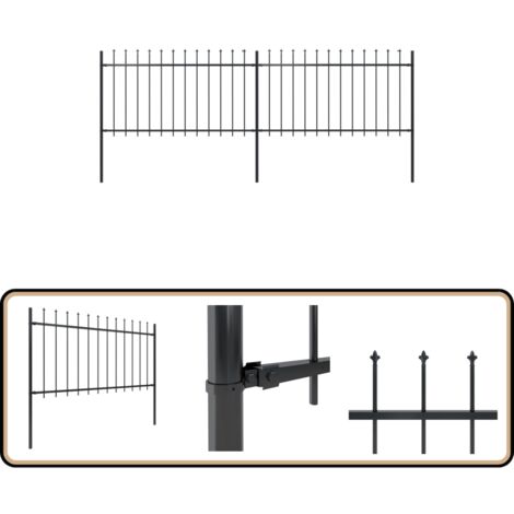 Clôture de jardin avec dessus en lance Acier 3,4 x 1 m Noir - Clôture De Jardin - Clôture En Acier - Clôture Decorative - Clôture Noire - Clôture Sécurisé