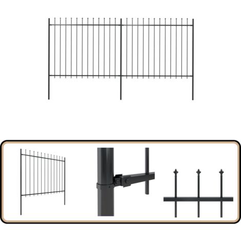 Clôture de jardin avec dessus en lance Acier 3,4 x 1,5 m Noir - Clôture De Jardin - Clôture En Acier - Clôture Decorative - Clôture Noire - Clôture Sécurisé