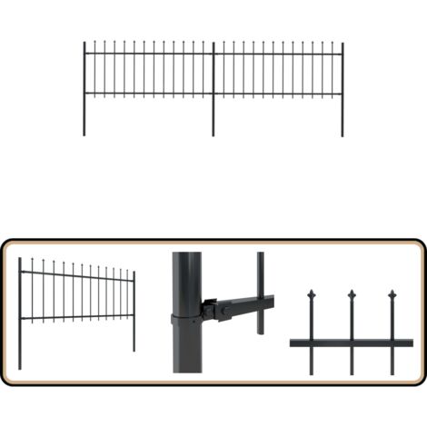 Clôture de jardin avec dessus en lance Acier 3,4x0,8 m Noir - Clôture De Jardin - Clôture En Acier - Clôture Decorative - Clôture Noire - Clôture Sécurisé