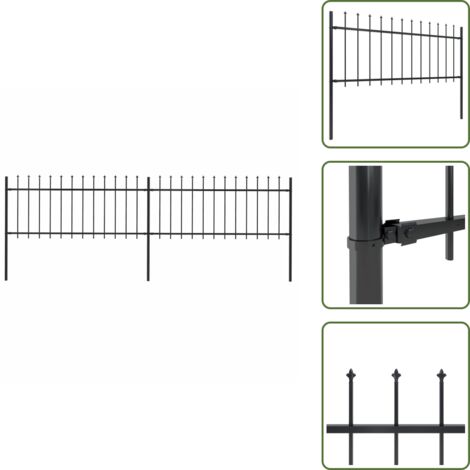 Clôture de jardin avec dessus en lance Acier 3,4x0,8 m Noir - Clôture De Jardin - Clôture En Acier - Clôture Decorative - Clôture Noire - Clôture Sécurisé