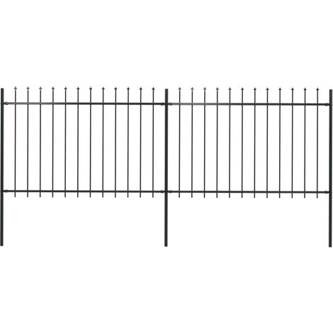 Clôture de jardin avec dessus en lance Acier 3,4x1,2 m Noir