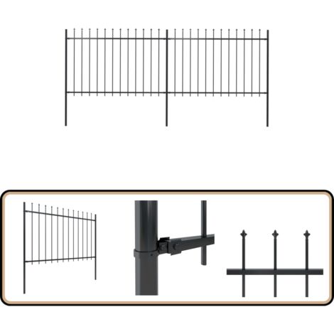 Clôture de jardin avec dessus en lance Acier 3,4x1,2 m Noir - Clôture De Jardin - Clôture En Acier - Clôture Decorative - Clôture Noire - Clôture Sécurisé