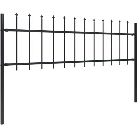 Clôture de jardin avec dessus en lance Acier 5,1 x 0,6 m Noir CFW50848