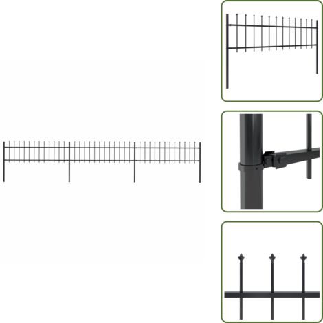 Clôture de jardin avec dessus en lance Acier 5,1 x 0,6 m Noir - Clôture De Jardin - Clôture En Acier - Clôture Decorative - Clôture Noire - Clôture Sécurisé