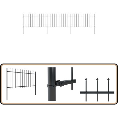 Clôture de jardin avec dessus en lance Acier 5,1 x 1 m Noir - Clôture De Jardin - Clôture En Acier - Clôture Decorative - Clôture Noire - Clôture Sécurisé