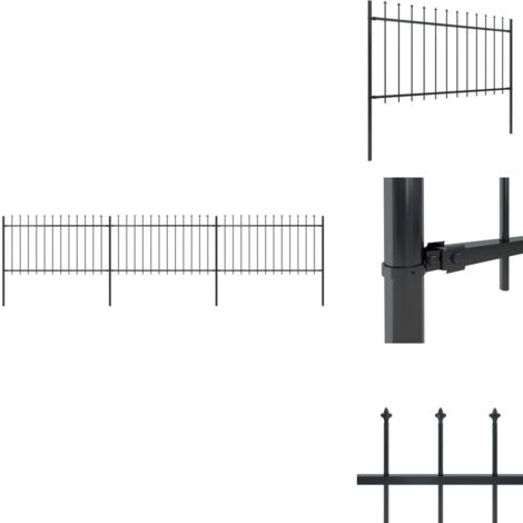 Clôture de jardin avec dessus en lance Acier 5,1 x 1 m Noir - Clôture De Jardin - Clôture En Acier - Clôture Decorative - Clôture Noire - Clôture Sécurisé