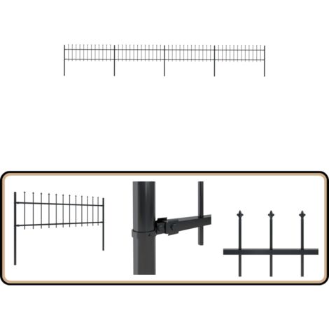 Clôture de jardin avec dessus en lance Acier 6,8 x 0,6 m Noir - Clôture De Jardin - Clôture En Acier - Clôture Decorative - Clôture Noire - Clôture Sécurisé