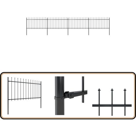 Clôture de jardin avec dessus en lance Acier 6,8 x 1 m Noir - Clôture De Jardin - Clôture En Acier - Clôture Decorative - Clôture Noire - Clôture Sécurisé