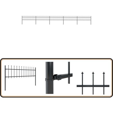 Clôture de jardin avec dessus en lance Acier 8,5 x 0,6 m Noir - Clôture De Jardin - Clôture En Acier - Clôture Decorative - Clôture Noire - Clôture Sécurisé
