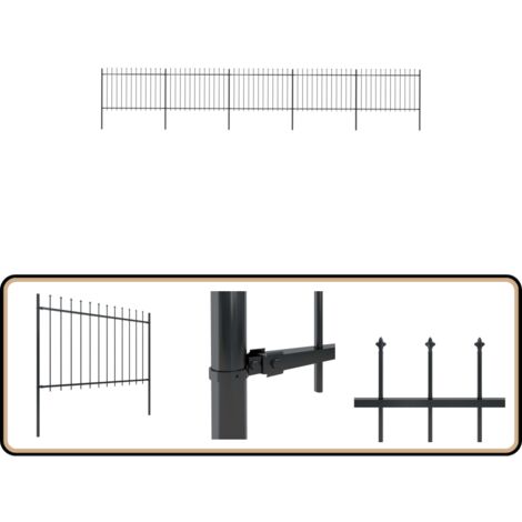 Clôture de jardin avec dessus en lance Acier 8,5 x 1,2 m Noir - Clôture De Jardin - Clôture En Acier - Clôture Decorative - Clôture Noire - Clôture Sécurisé
