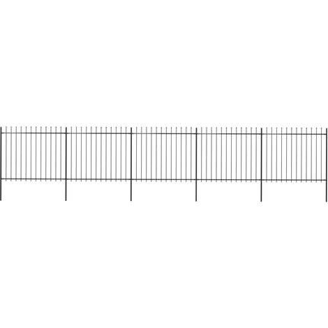 Clôture de jardin avec dessus en lance Acier 8,5 x 1,5 m Noir