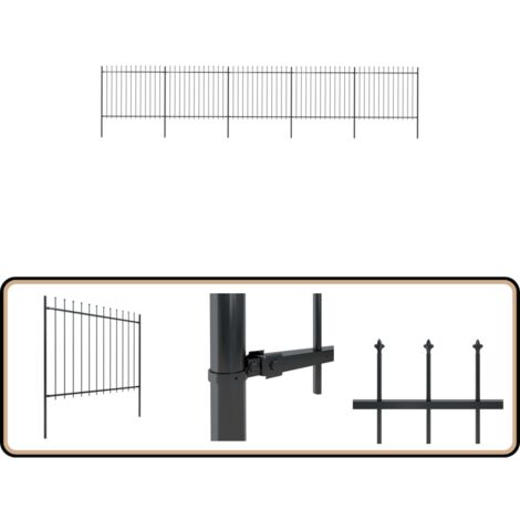 Clôture de jardin avec dessus en lance Acier 8,5 x 1,5 m Noir - Clôture De Jardin - Clôture En Acier - Clôture Decorative - Clôture Noire - Clôture Sécurisé
