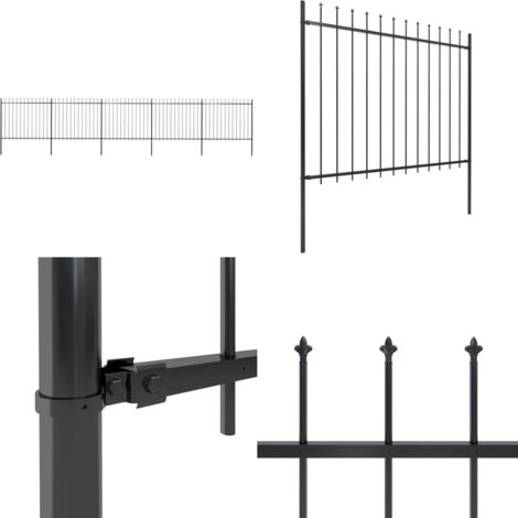 Clôture de jardin avec dessus en lance Acier 8,5 x 1,5 m Noir - Clôture De Jardin - Clôture En Acier - Clôture Decorative - Clôture Noire - Clôture Sécurisé - Home & Living