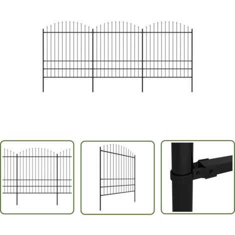 Clôture de jardin avec pointes de lances - vidaXL Clôture de jardin avec dessus en forme de lance en acier 537 x 200 cm Noir - Clôture solide