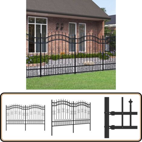 Clôture de jardin avec sommet de lance Noir 165 cm - Clôture De Jardin - Clôture Métalliques - Clôture Noire - Clôture Sécurisée - Clôture Design