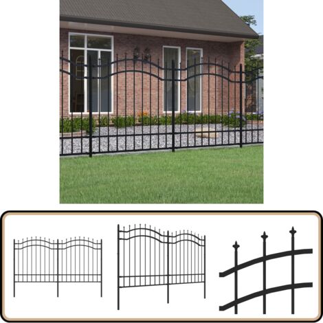Clôture de jardin avec sommet de lance Noir 165 cm - Clôture De Jardin - Clôture Métalliques - Clôture Noire - Clôture Sécurisée - Clôture Design