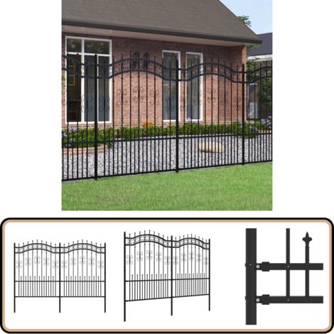 Clôture de jardin avec sommet de lance Noir 190 cm - Clôture De Jardin - Clôture Métalliques - Clôture Noire - Clôture Design - Clôture Sécurisée