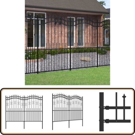 Clôture de jardin avec sommet de lance Noir 222 cm - Clôture De Jardin - Clôture Métalliques - Clôture Noire - Clôture Sécurisée - Clôture Design
