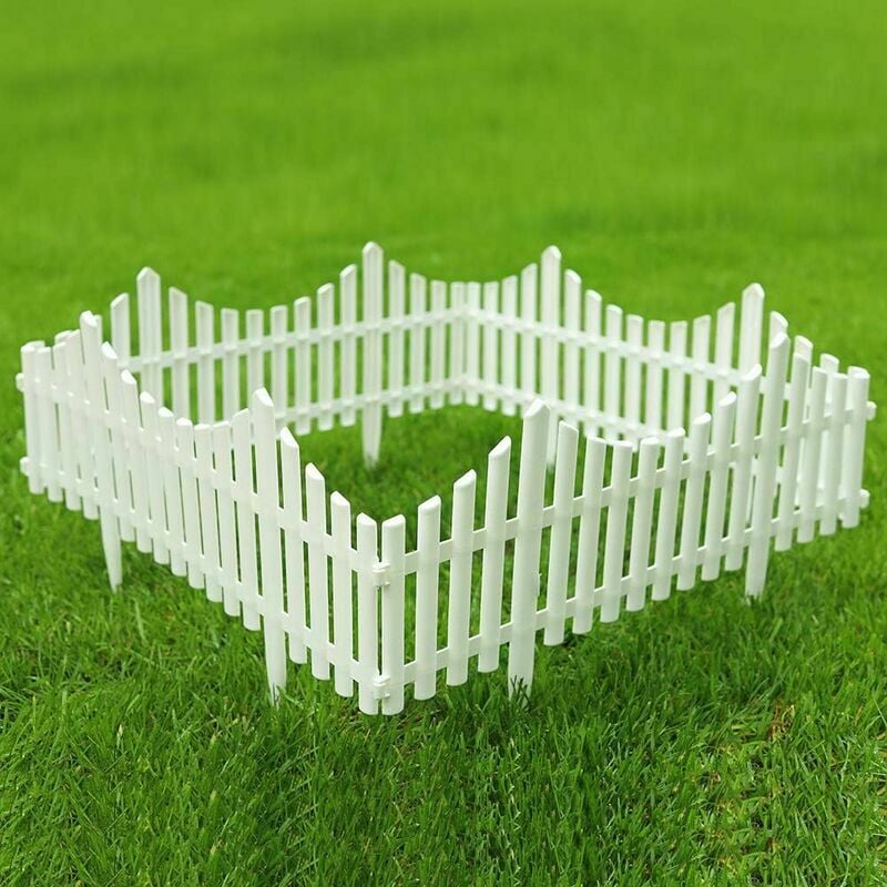 Clôture de jardin, bordures en plastique blanc plante herbe/pelouse, bordures, panneaux de chemin de paysage Lot de 4 pièces (taille totale : 244 cm