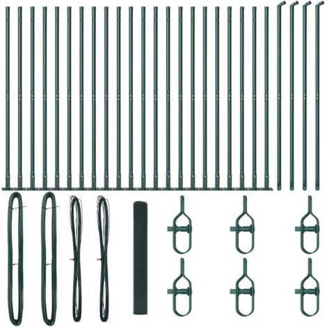 Clôture de jardin， Clôture en Fil Soudé avec 13 Poteaux à Bride Vert 1,2x50 m Acier CFW17979