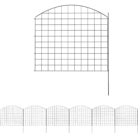 Clôture de jardin en métal, clôture décorative, lot de 6 pour potager, bordure de chemin, 460 x 97 cm, noire