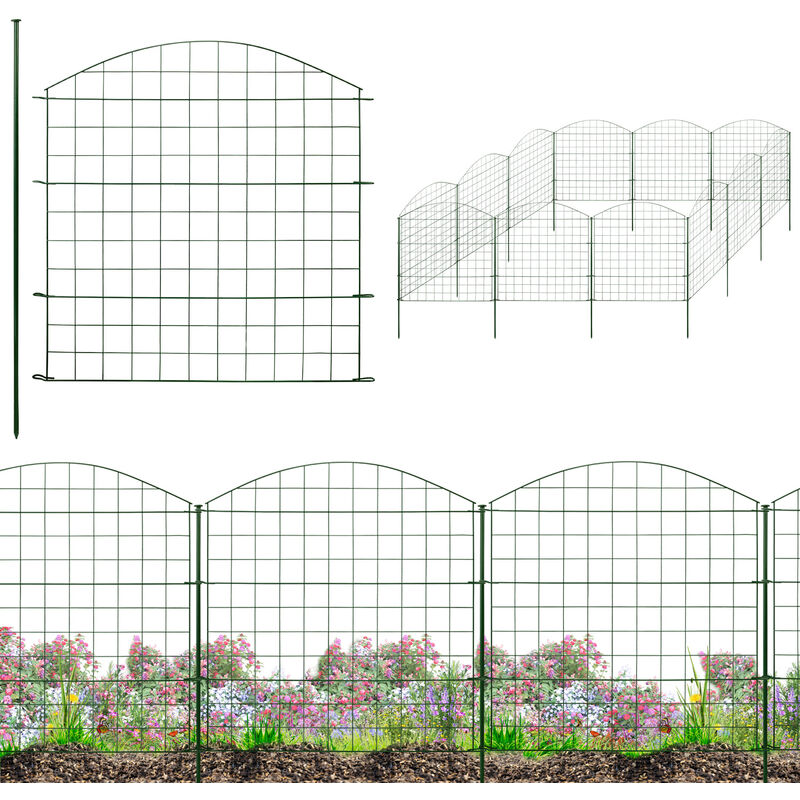 Clôture de jardin enfichable pour bassin 12 éléments de clôture de 78 cm, clôture en métal pour chien, clôture en maille vert V2aox