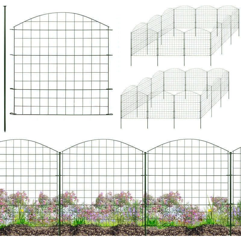 Clôture de jardin enfichable pour bassin 24 éléments de clôture de 78 cm, clôture en métal pour chien, clôture en maille vert V2aox