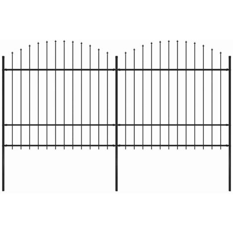 Clôture de jardin-Grillage de jardin avec dessus en forme de lance en acier 359 x 175 cm Noir