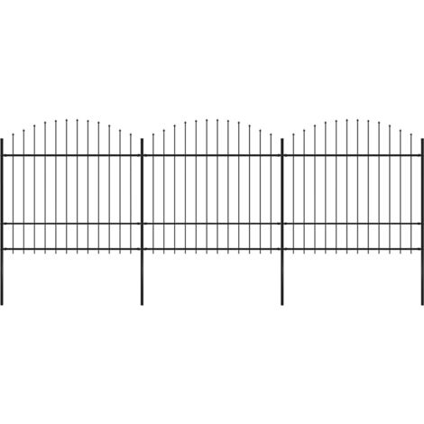 Clôture de jardin-Grillage de jardin avec dessus en forme de lance en acier 537 x 175 cm Noir