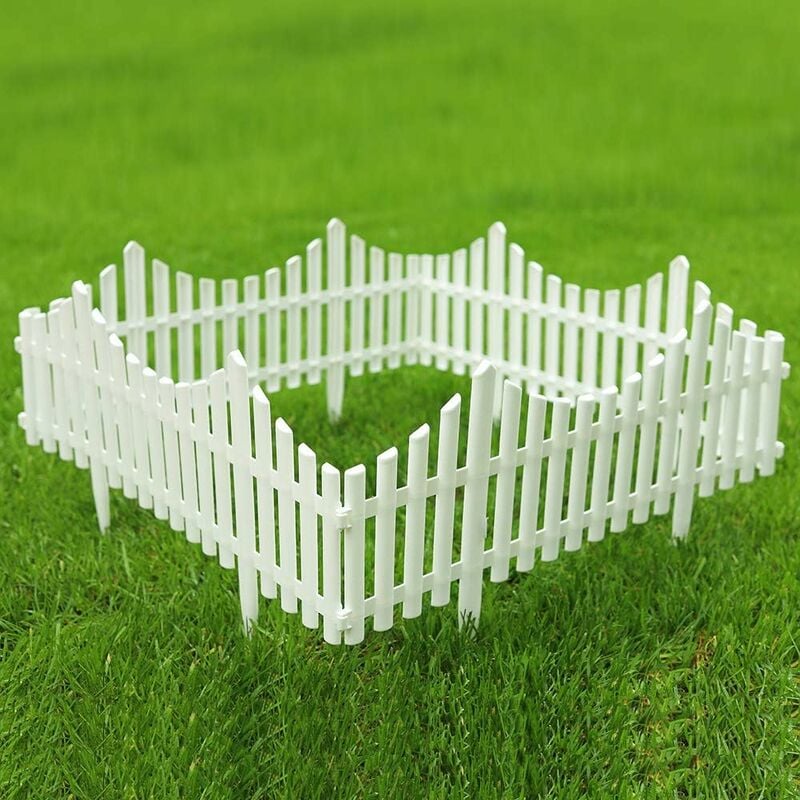 Memkey - Clôture de jardin, plastique blanc Edgings Plante Gazon/pelouse, bordures, panneaux de chemin de paysage 4pc Pack(Overal Size:244cmL33cmH)