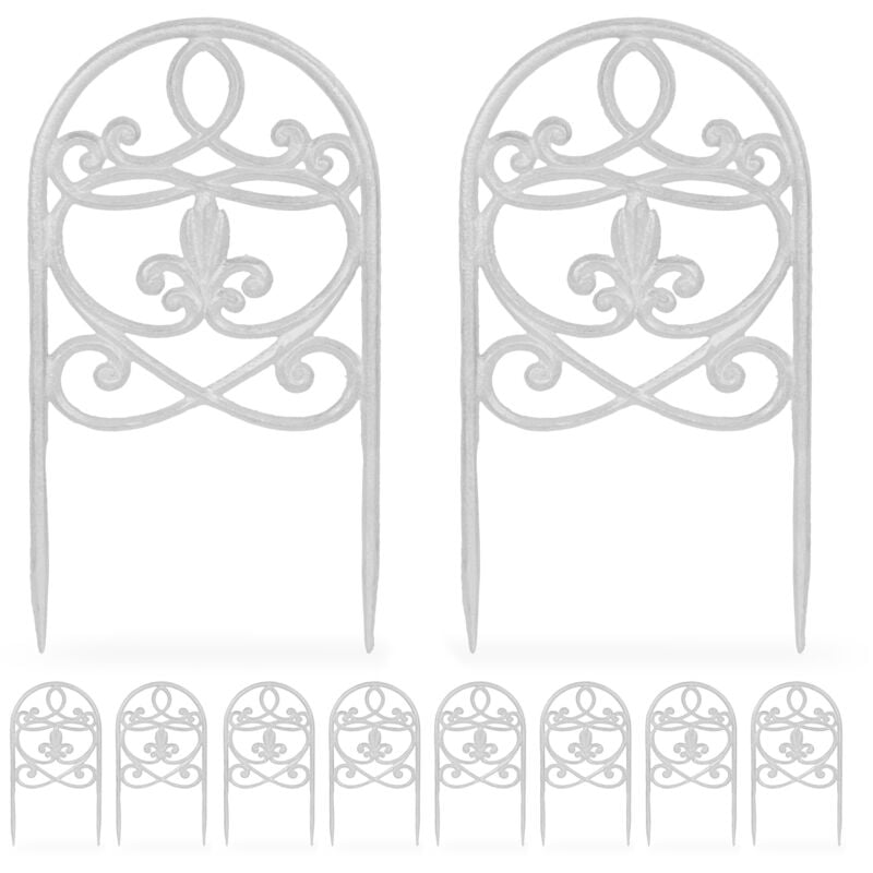 Relaxdays - Barrière de jardin, 10 éléments, design vintage, à planter, chaque élément h x l : 32,5 x 17,5 cm, blanche