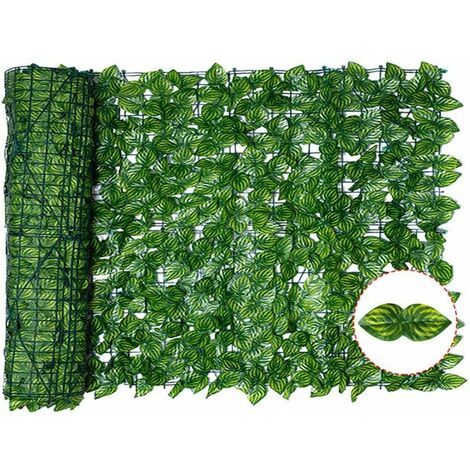 Clôture de lierre artificiel pour la vie privée - Haies artificielles et feuilles de lierre artificiel - Décoration d'extérieur pour jardin，feuille de pastèque，0,5 x 1 m,